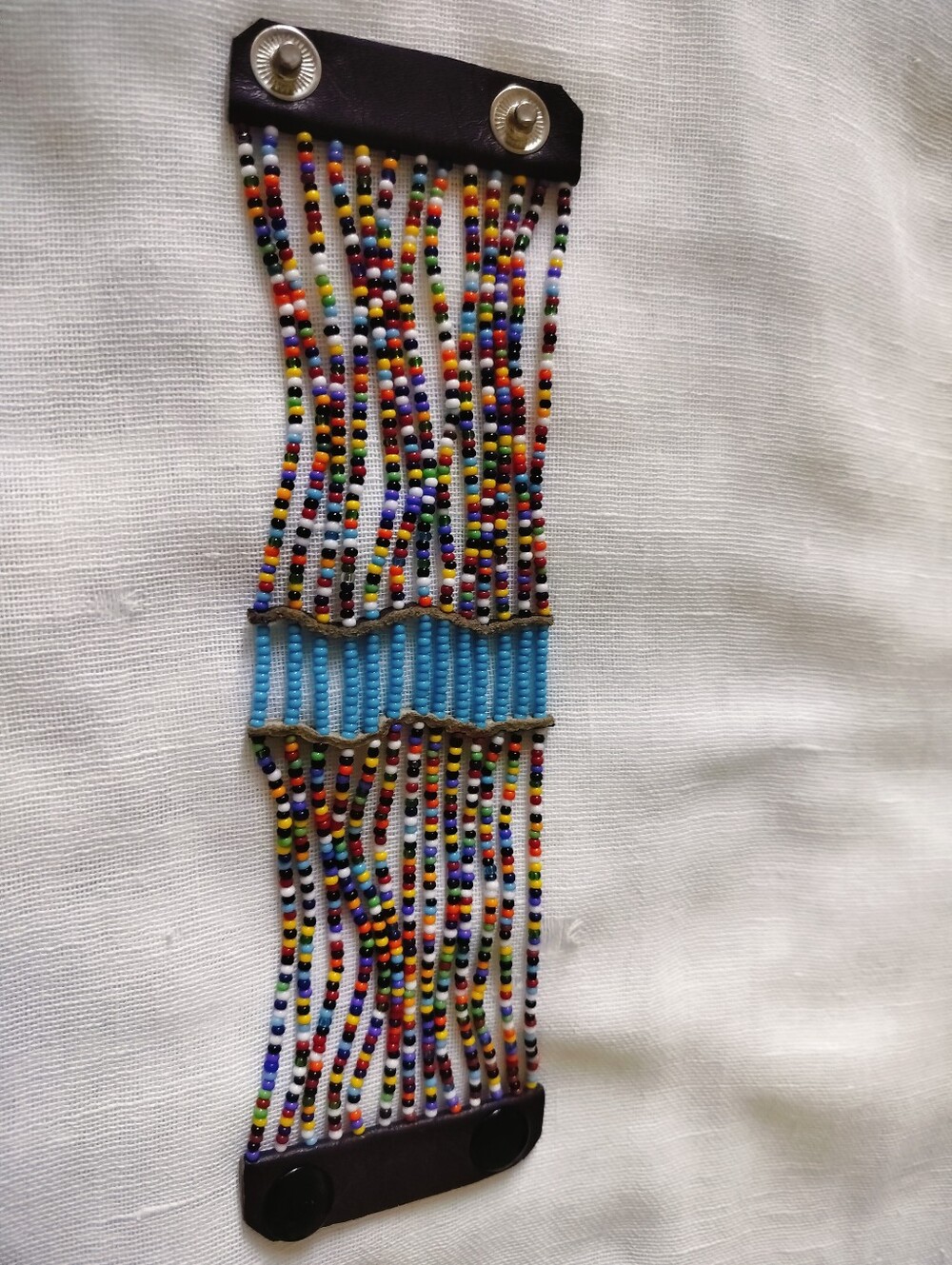 Maasai Style Handcrafted Multi-Strand Glass Beaded Leather Cuff Bracelet...